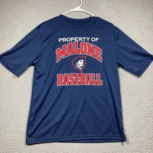 Malone Pioneers Baseball T Shirt Adult Medium Blue Short‎ Sleeve Athletic Ohio